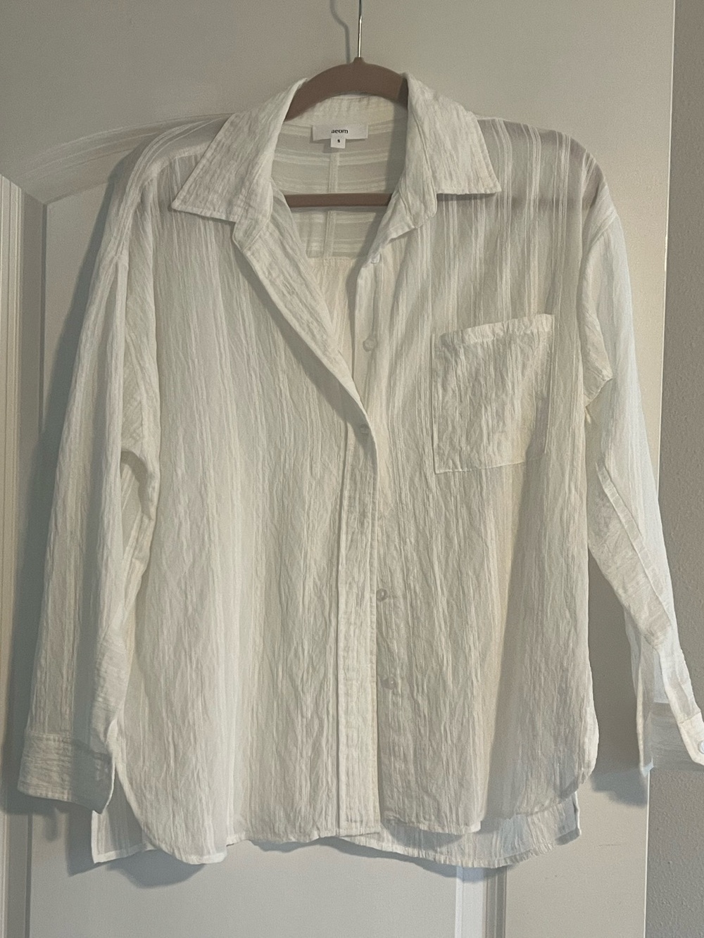 Lightweight White Crinkle Button-Up Shirt
